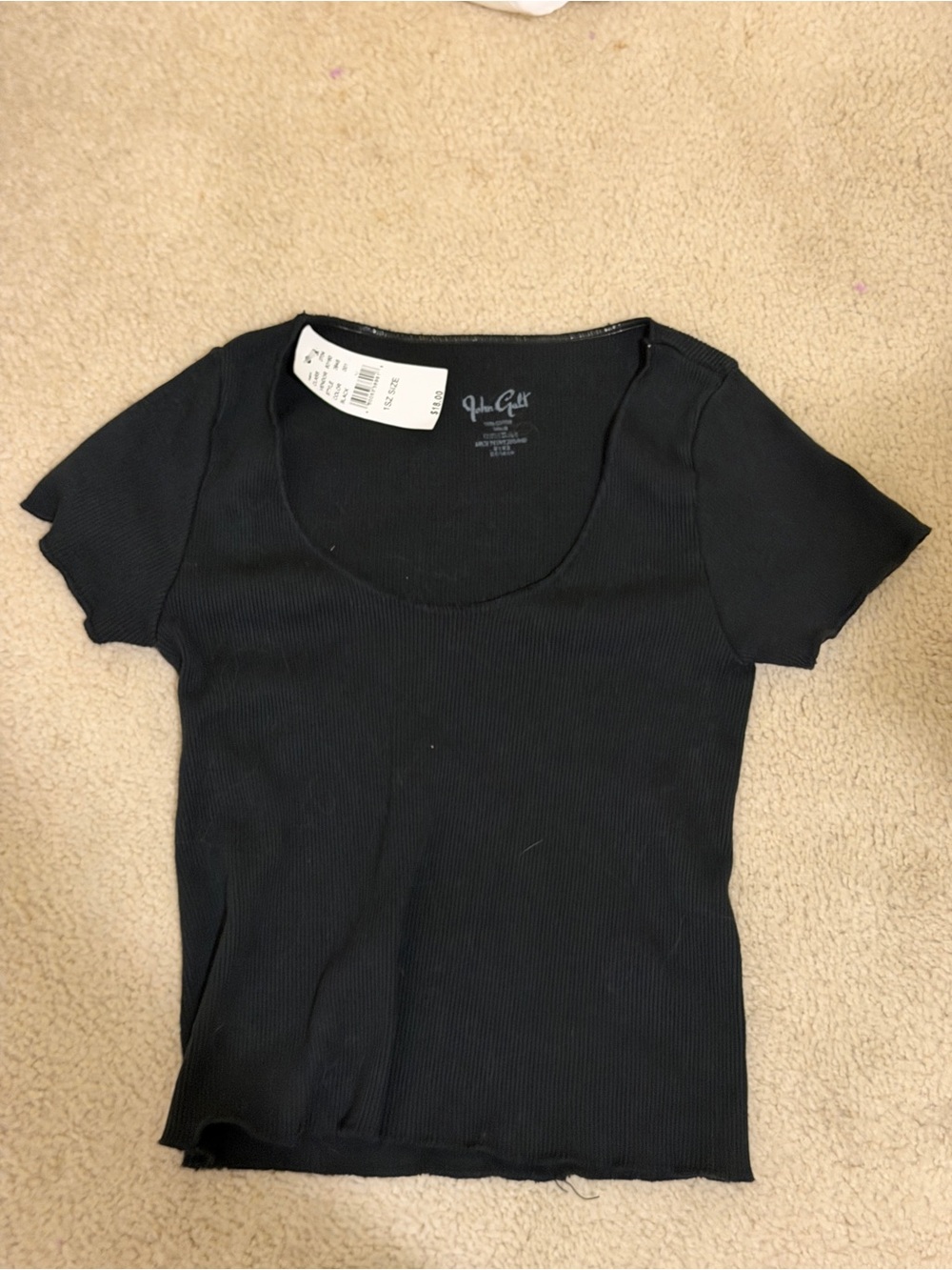 New Brandy Melville Women's Black Ribbed Scoop Neck Top